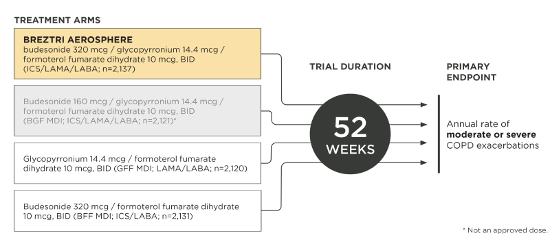 ETHOS clinical trial study design including treatment arms, trial duration, and primary endpoints. 