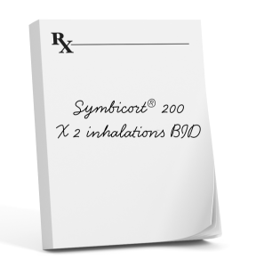 Prescription pad with dose Symbicort® 200 X 2 inhalations BID