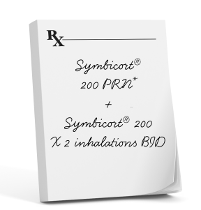 Prescription pad with dose Symbicort® 200 PRN* + Symbicort® 200 X 2 inhalations BID